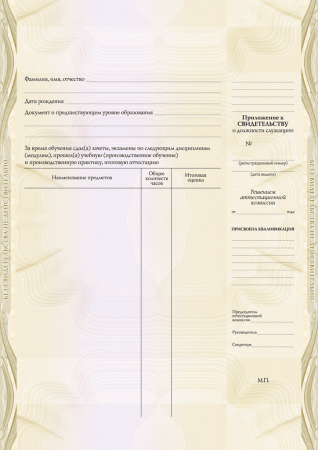 Приложение к Свидетельству о должности служащего (установленный образец)