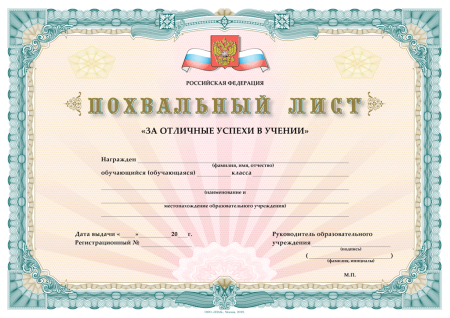Похвальный лист (установленный образец) Похвальный лист (установленный образец)
